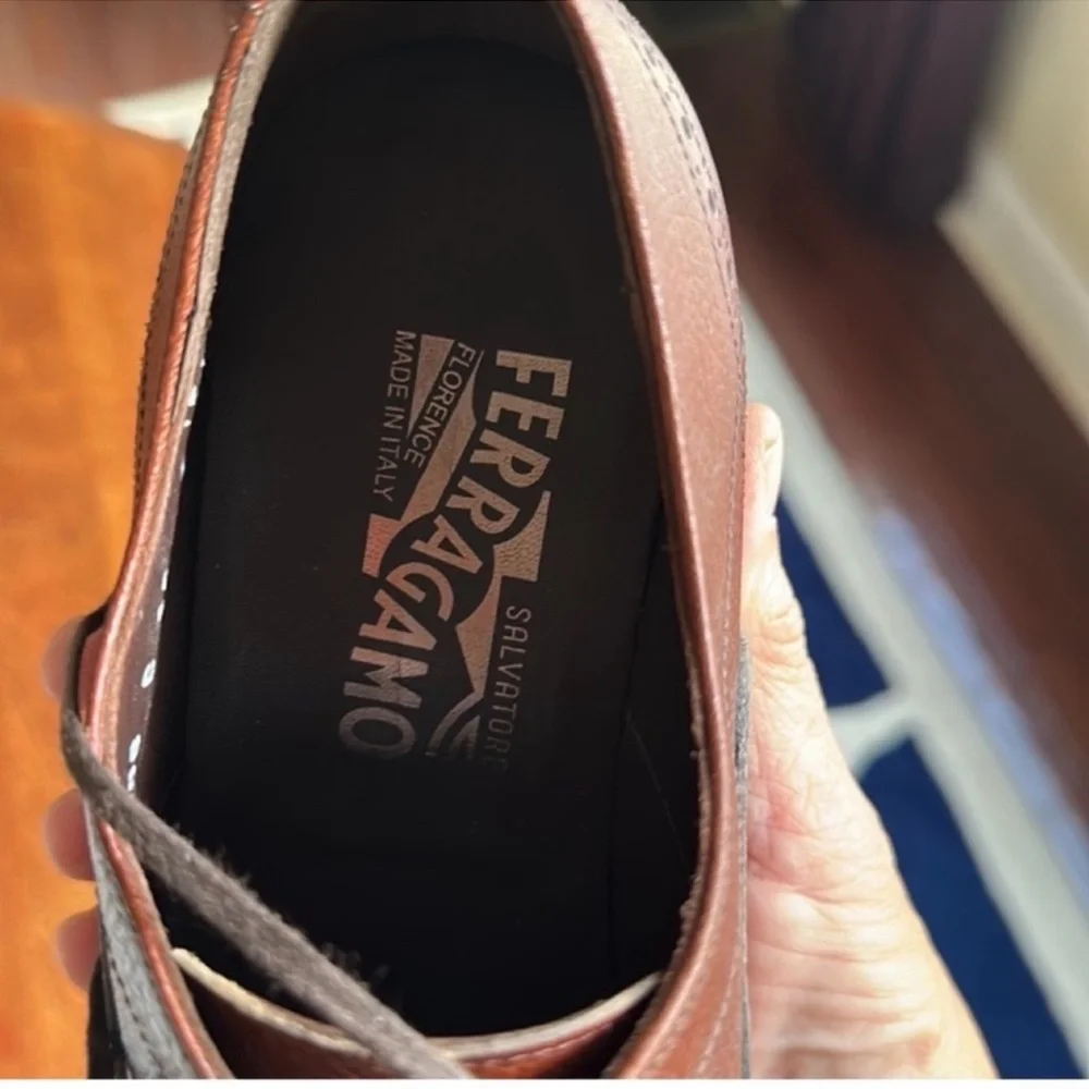 Salvatore Ferragamo Brown Pebble Leather Oxfords Sz 8 - Picture 11 of 12